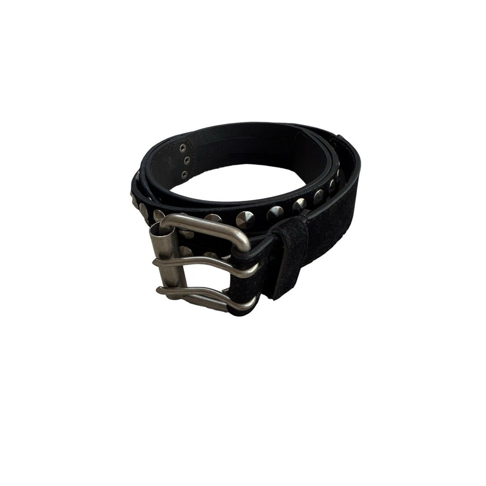 Black Studded Belt Medium Triple Strap Double Prong Buckle Punk NWT
